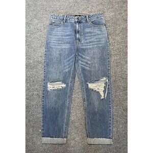 RVCA Womens Piper Distressed Cuffed Boyfriend Jeans Size 30 Blue Denim